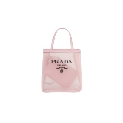PRADA SMALL SEQUINED MESH TOTE BAG IN ALABASTER PINK 1BG417 (22*20*8cm) 